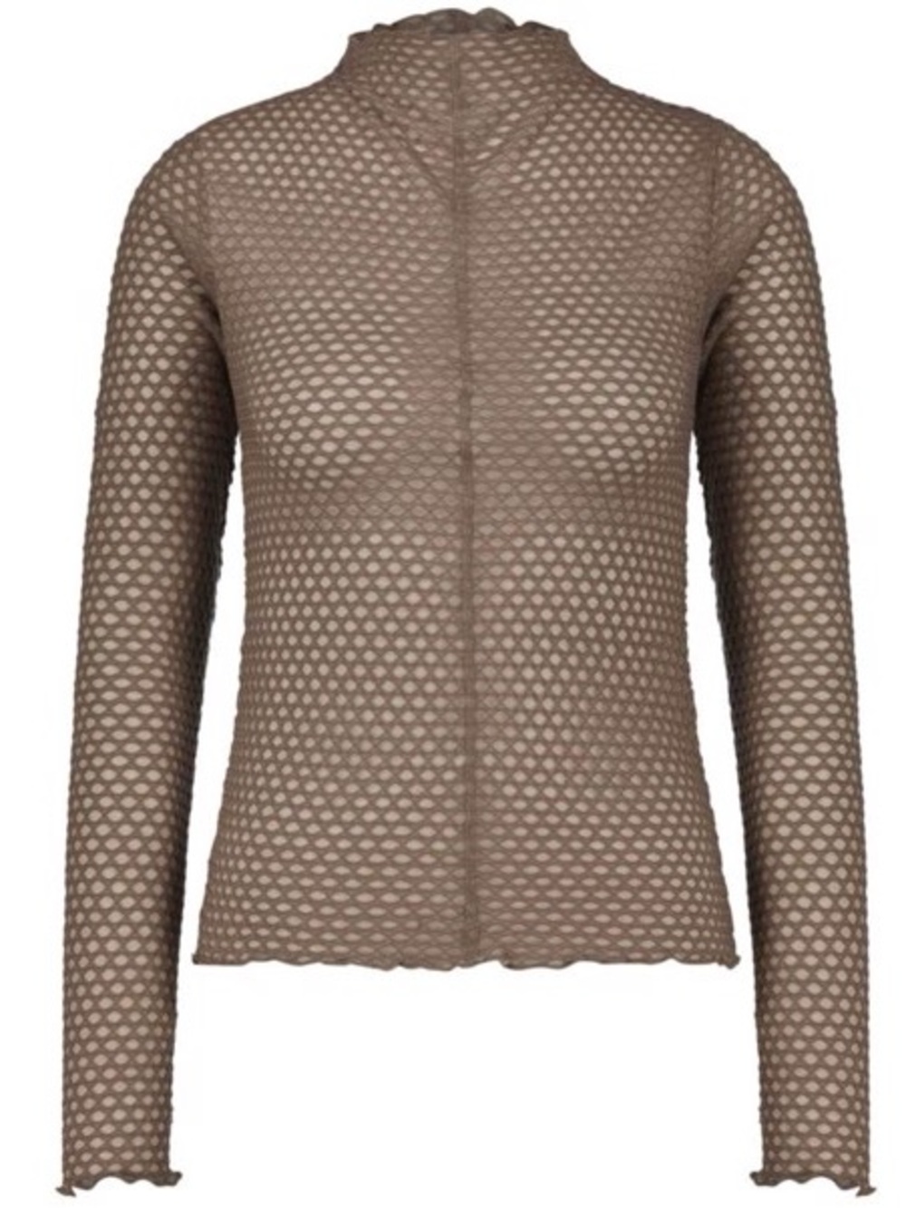 SOFIE SCHNOOR dark camel mock neck mesh top XL